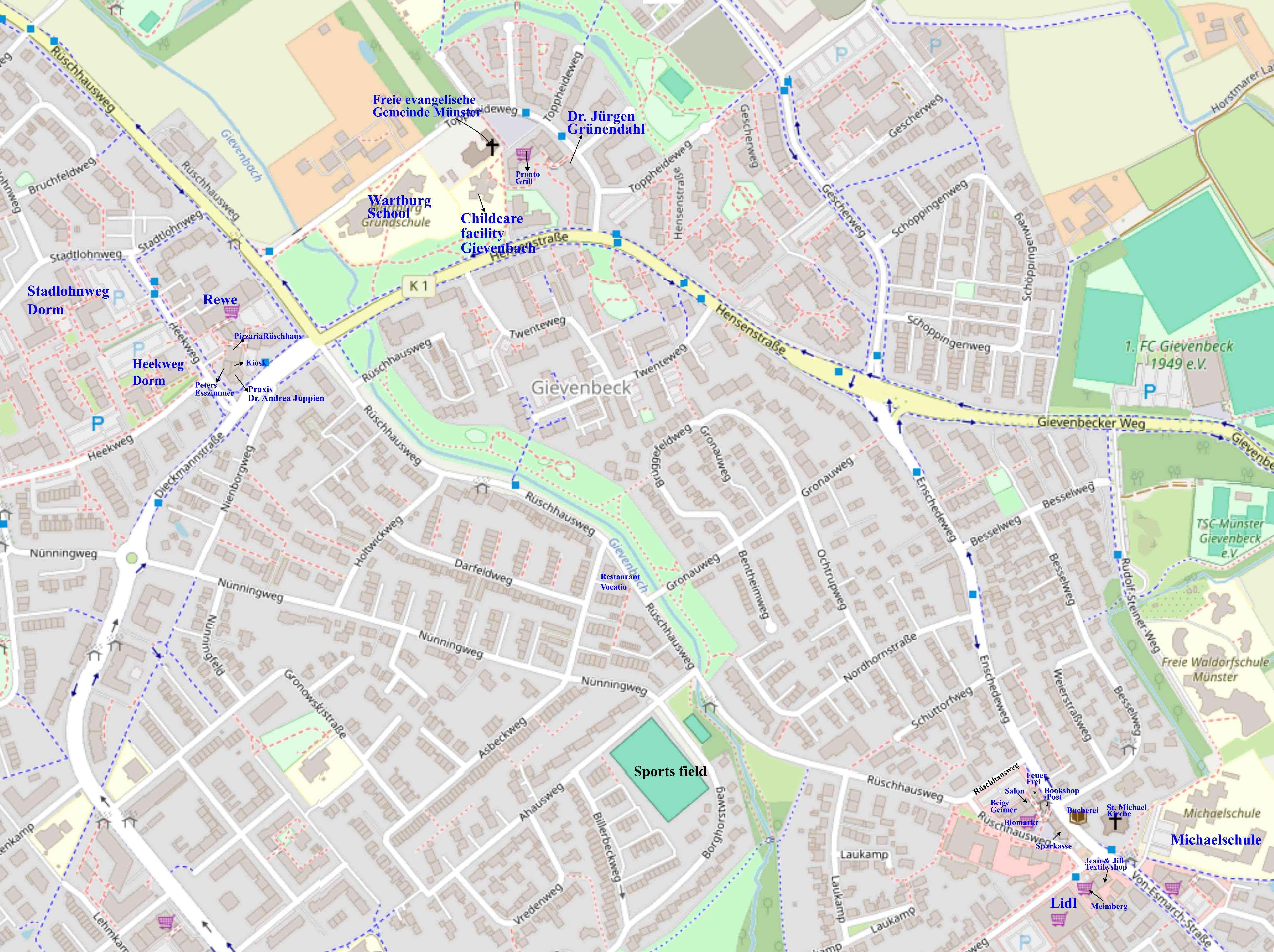 OpenStreetMap base map of Gievenbeck, Münster